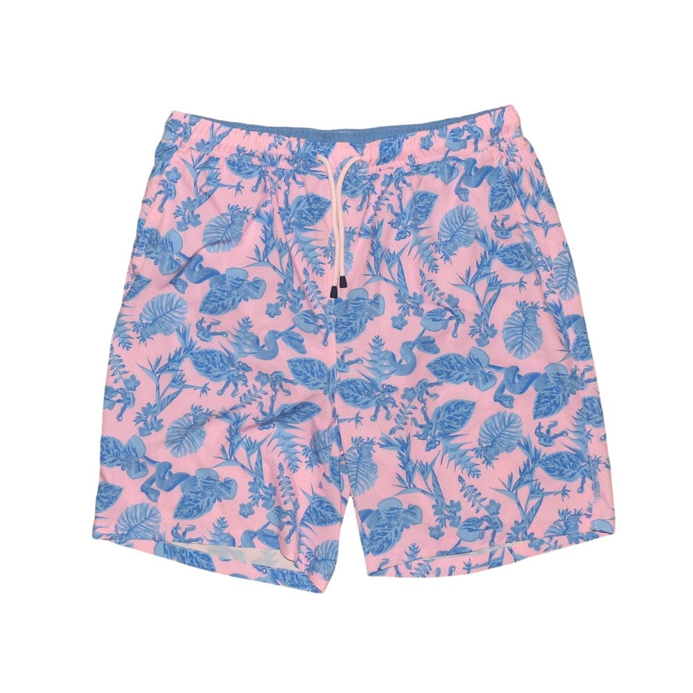 PETER MILLAR $89 Seaside Snake Garden Swim Trunk Blue/Pink Men's Large